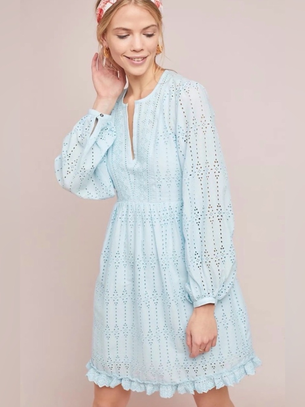 Anthropologie Eyelet Long Sleeve Dress Size 2